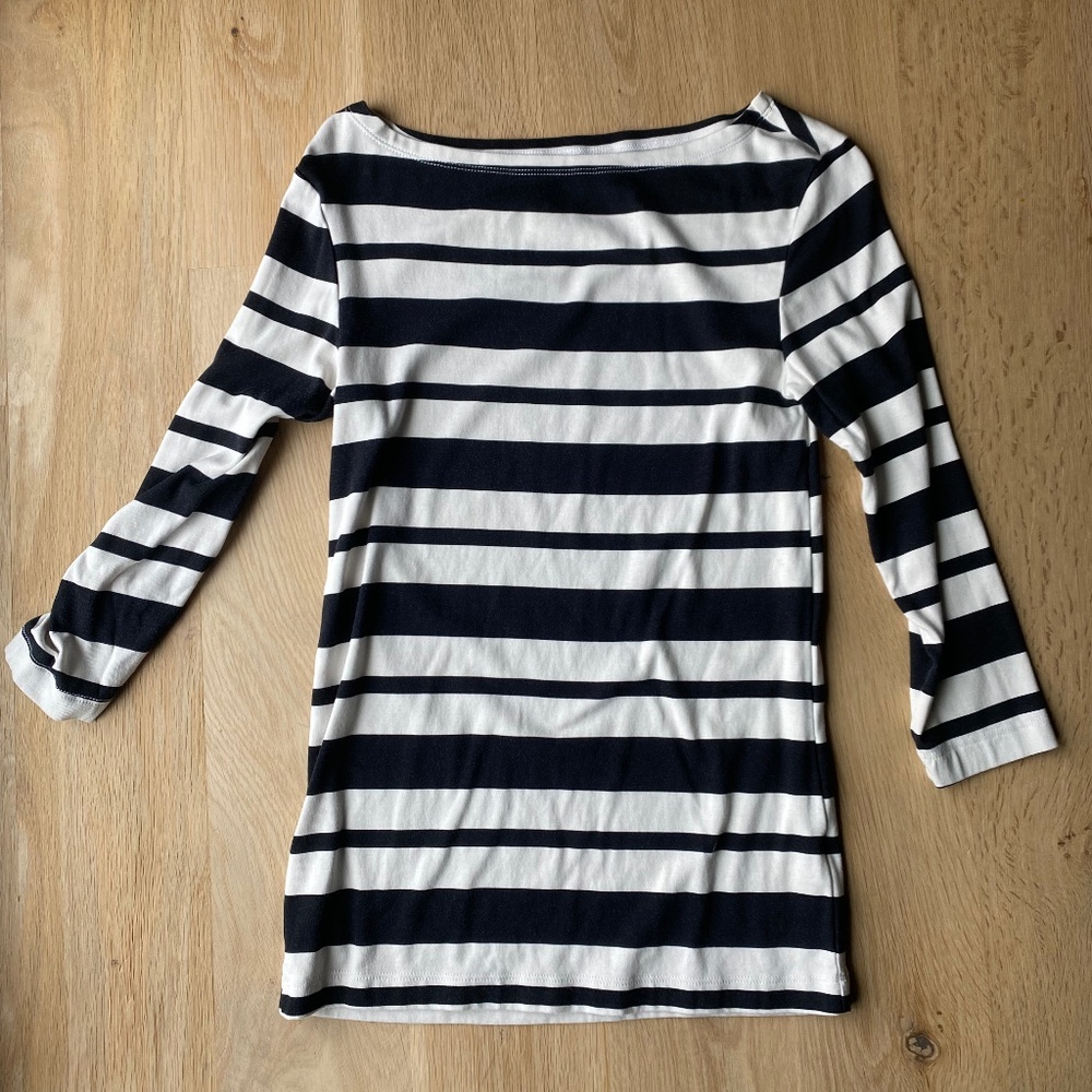 Black and White Boat Neck 3/4 Sleeve